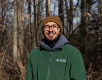 Josh Dunham, a senior horticulturist at the Mt. Cuba Center botanical garden in Hockessin, Del., is part of the meadow cleanup that delivers plant material and seed to Tri-State Bird Rescue and Research in Newark, Del. (Kimberly Paynter/WHYY)