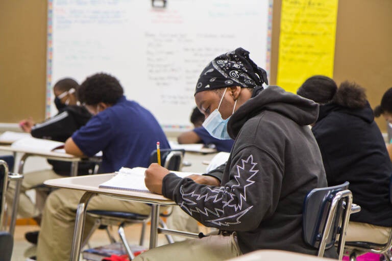 Students working in a classroom