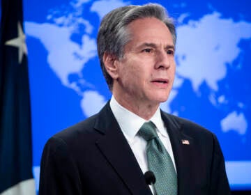 U.S. Secretary of State Antony Blinken speaks to the press about the war in Ukraine, at the State Department in Washington, DC, March 17, 2022. (Photo by SAUL LOEB / POOL / AFP)