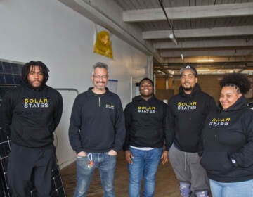 (From left) Solar States students Jay Fitzgerald, instructor and founder Micah Gold-Markel, Malik Hunt-David, Isiah Smith, and Justine Michalczyk