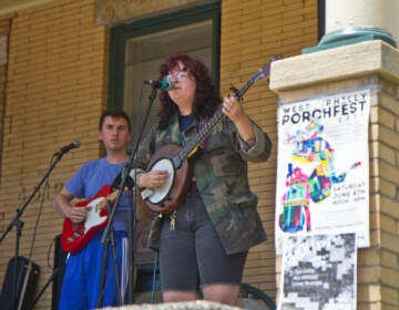 Stone Skipper, a punk-emo band, performed on Florence Street for West Philly Porch Fest on June 4, 2022. (Kimberly Paynter/WHYY)