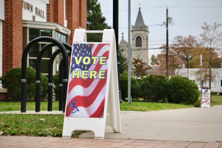 A polling place at Moorestown Township Town Hall in Burlington County, New Jersey.