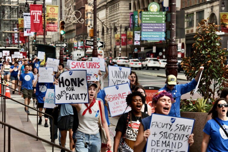 Faculty and staff of University of the Arts march on South Broad Street