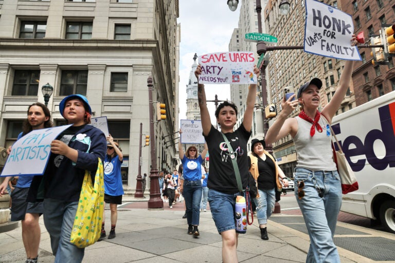 Faculty and staff of University of the Arts march on South Broad Street