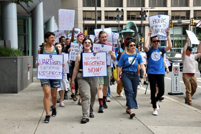 Faculty and staff of University of the Arts march on South Broad Street