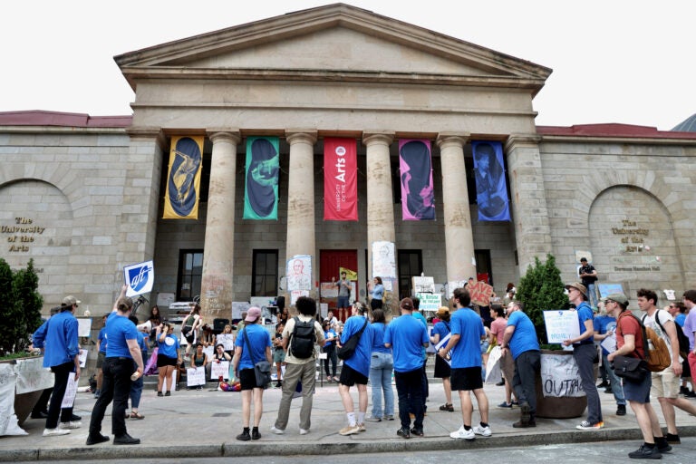 students protest in front of University of the Arts