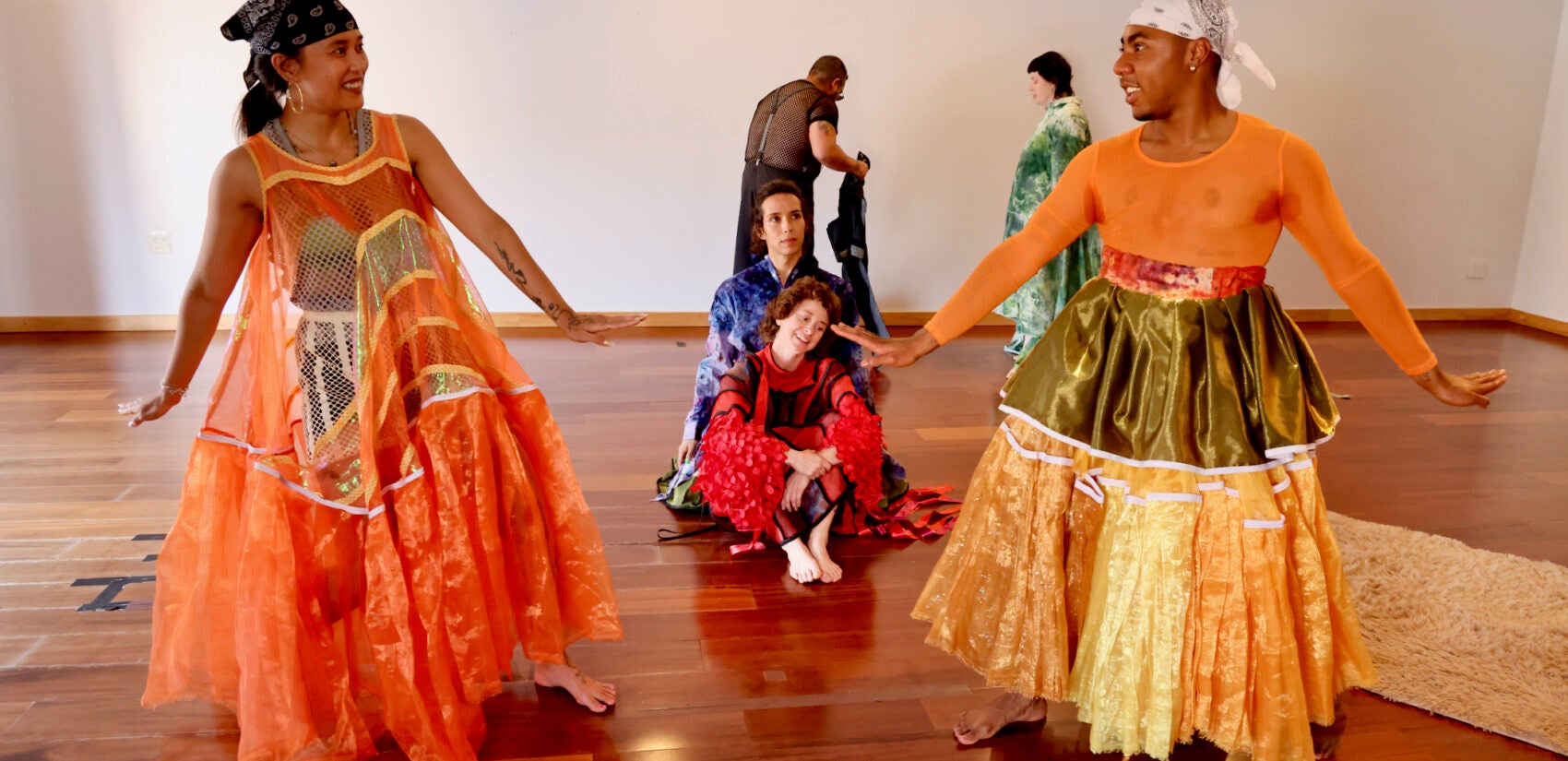 Dancers prepare to rehearse for ''Carpet Womb,'' a dance performance