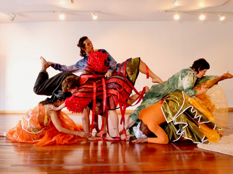 Dancers rehearse a movement called ''Rock Family''