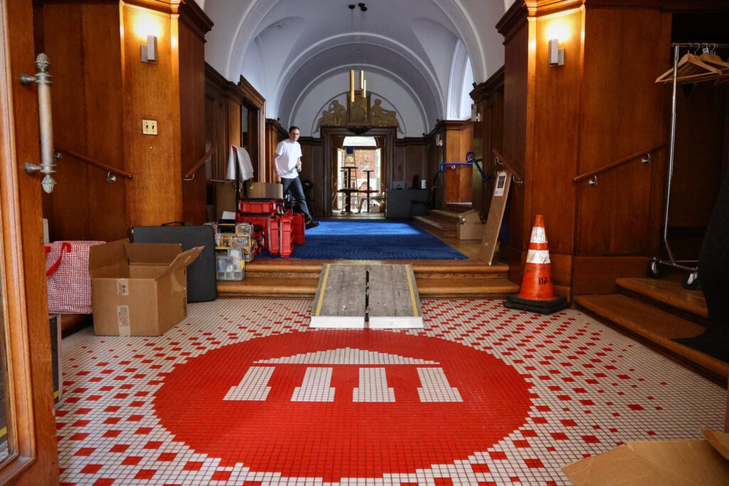 a hallway with boxes in the Philadelphia Art Alliance