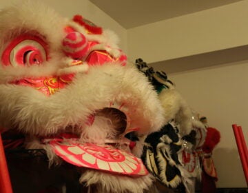 Lion masks at a rehearsal space in Chinatown