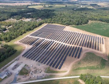 An aerial view of the 80 MW solar field in Adams County.