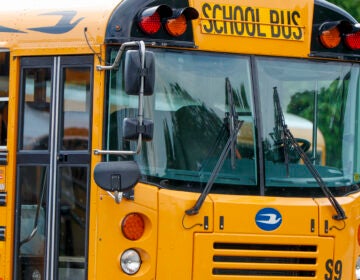 A closeup of of a school bus