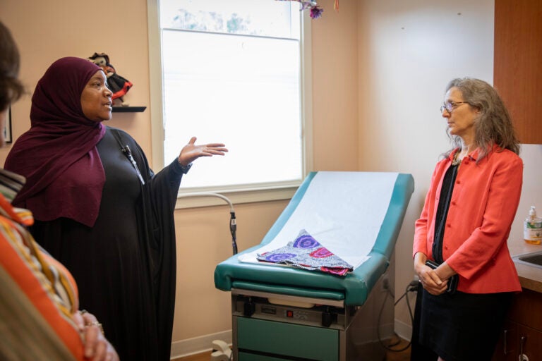 Dr. Debra Bogen speaking with the staff of a birthing center