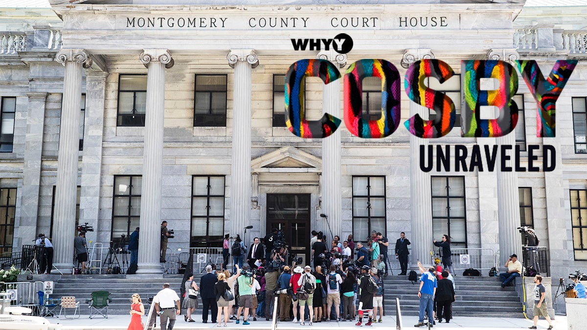  Members of the media gather gather on the steps of the Montgomery County Courthouse during jury deliberations in Bill Cosby's sexual assault trial in Norristown, Pa., Thursday, June 15, 2017. (AP Photo/Matt Rourke) 