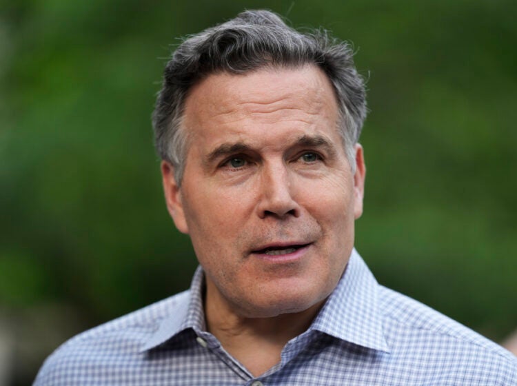 Republican U.S. Senate candidate Dave McCormick speaks outside a Gaza Solidarity Encampment at the University of Pennsylvania in Philadelphia, Wednesday, May 1, 2024.