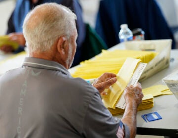 A man sorts ballots on election day