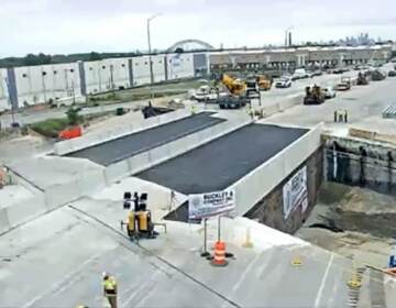 An aerial view of I-95 repairs