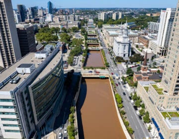 I-676 is filled with floodwater in the wake of Hurricane Ida in 2021.