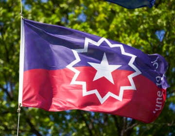 An up-close view of the Juneteenth flag.