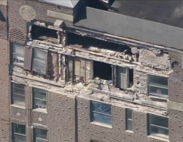 Partially crumbled facade of building