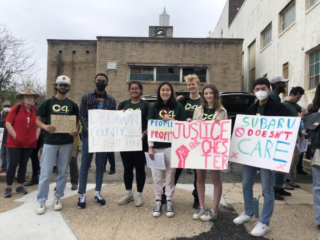 Local university students, members of the Campus Coalition Concerning Chester, gathered for the Saturday rally. (Emily Rizzo/WHYY)