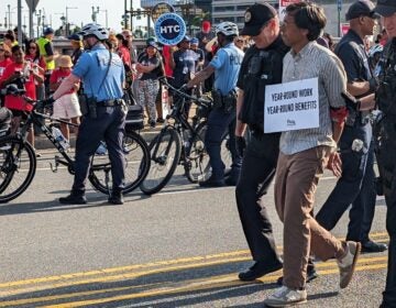 State Senator Nikil Saval arrested at the Aramark protest. (@SenatorSaval/X)