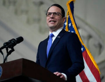 Gov. Josh Shapiro speaking at a podium