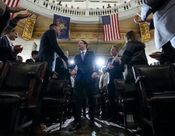 Gov. Josh Shapiro greeting people in the Capitol building