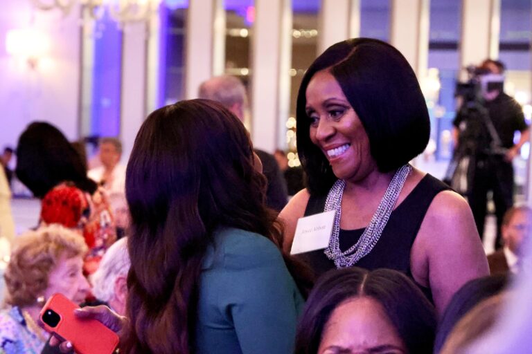 ''Abbott Elementary'' star Quinta Brunson embraces Joyce Abbott, the Philadelphia teacher who inspired the show, during the Temple University Lew Klein Alumni in the Media award ceremony, where Brunson received the Excellence in Media Award.