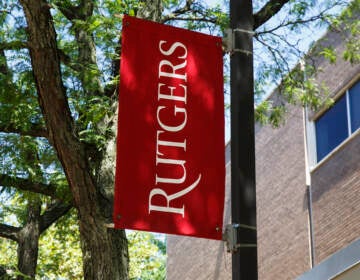 Flag hanging at the campus of Rutgers University