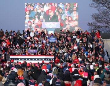 Donald Trump speaks to the crowd at his rally