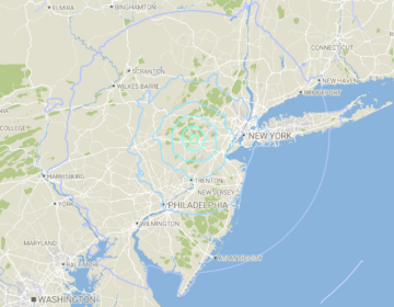 Map showing radius of aftershocks from earthquake