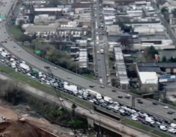 A truck hit an overhead bridge on I-95 in Port Richmond April 1, 2024.