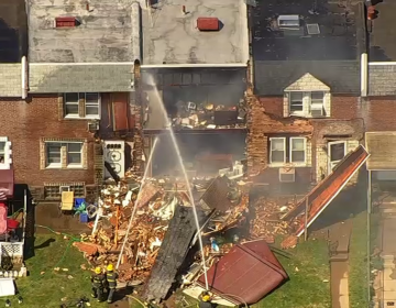 The scene of an apparent explosion at a Tacony home.