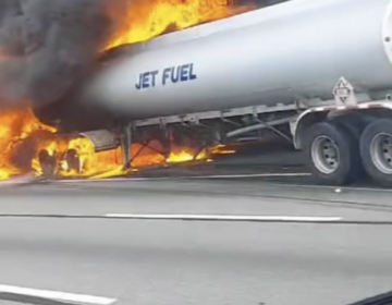 A tanker fire is seen on I-476 in Montgomery County.